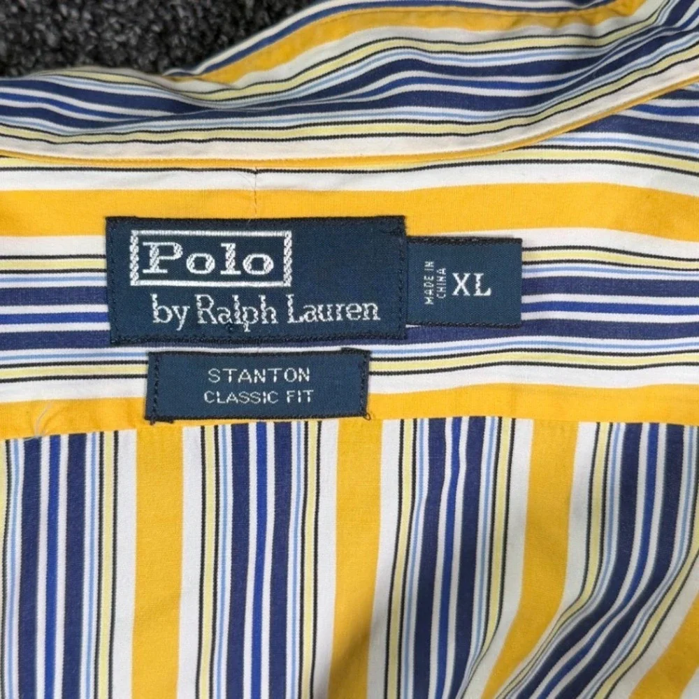 Polo Ralph Lauren Stanton Classic Fit Shirt Mens XL Yellow Blue Striped Long Slv